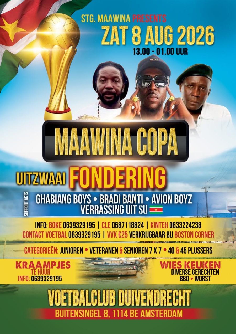 Affiche van de Maawina Copa op zaterdag 8 augustus 2026 bij Voetbalclub Duivendrecht